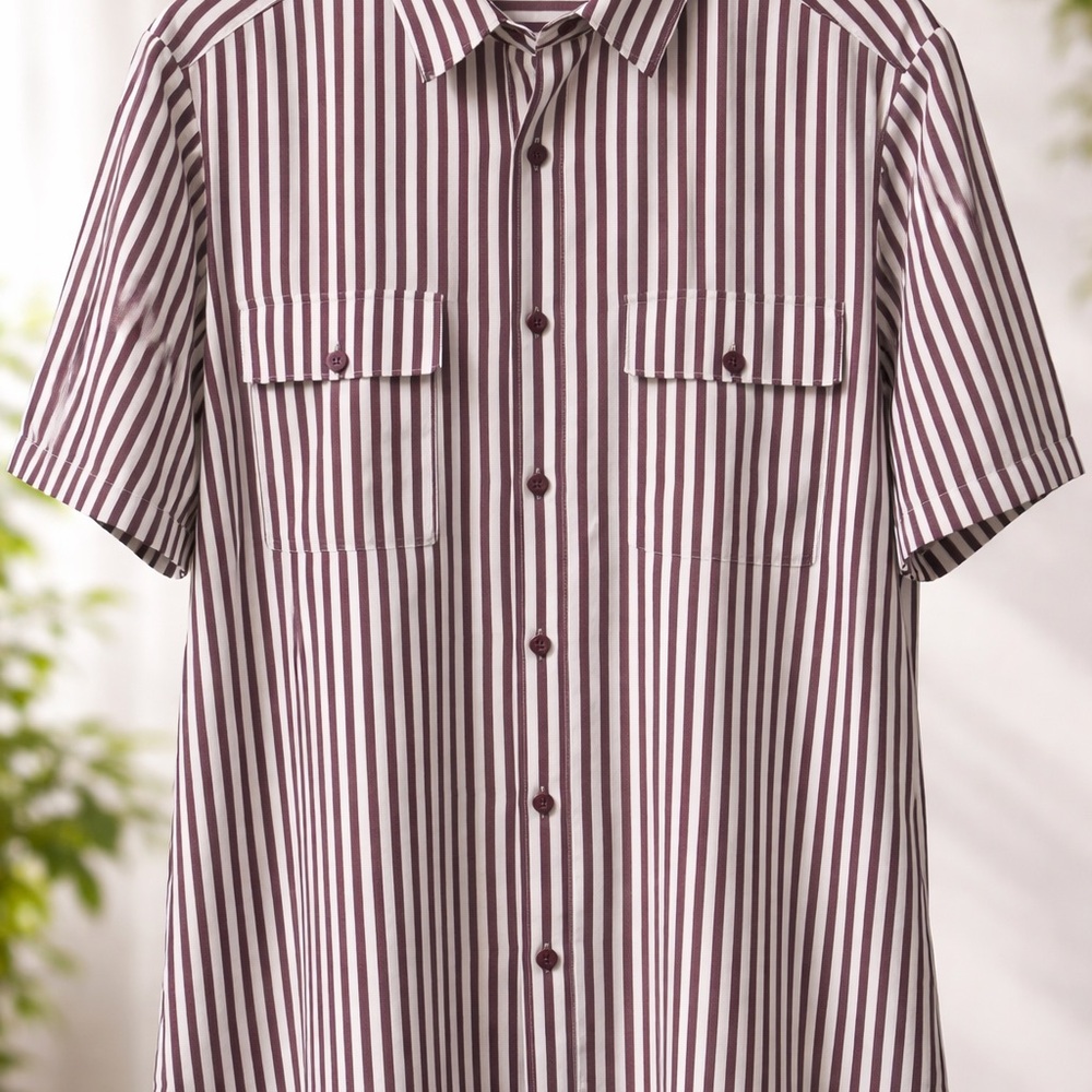 Bobbie Brooks Short-Sleeve Vertical Stripe Shirt - White and Burgundy